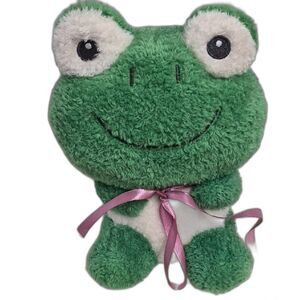 Hobby Lobby Green Frog Plush Purple Ribbon Soft Textured Stuffed Animal Toy 10"
